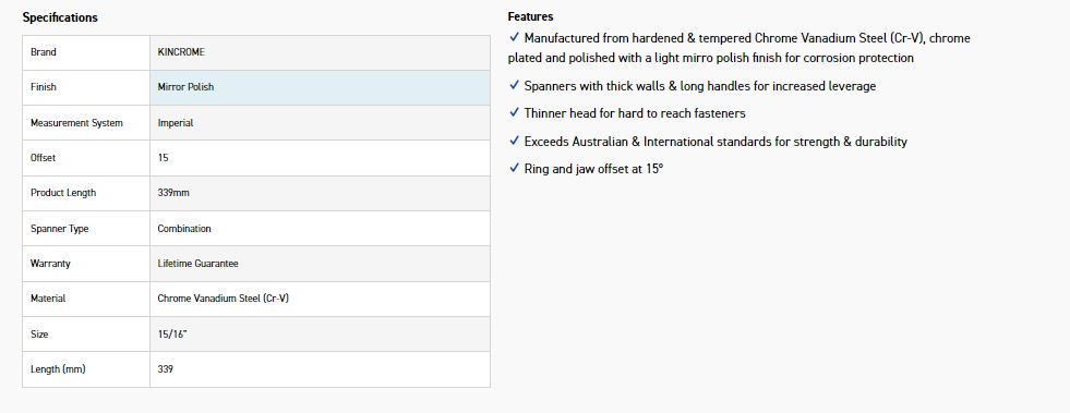 KINCROME K3528 15/16 COMBO SPANNER (MP) - Image 2
