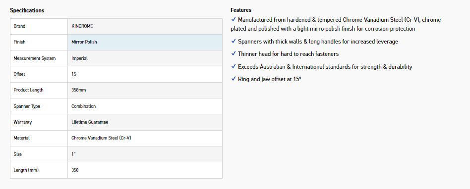 KINCROME K3529 1 COMBO SPANNER (MP) - Image 2