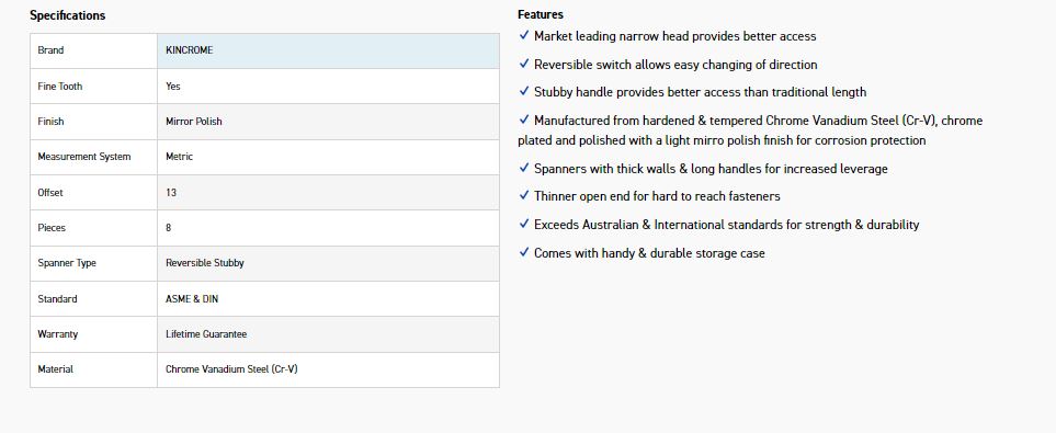 KINCROME K3802 8P REVERSE STUBBY G/SPAN-MET - Image 3