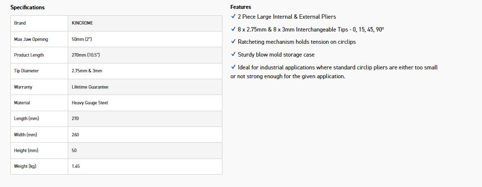 KINCROME K4047 CIRCLIP PLIER SET I/E 270MM - Image 4