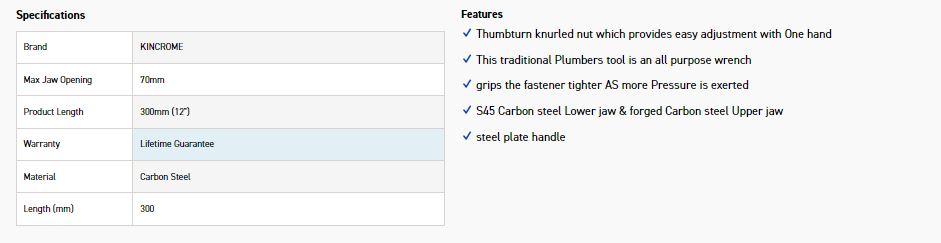 KINCROME K4102 PIPE WRENCH 12" - Image 3