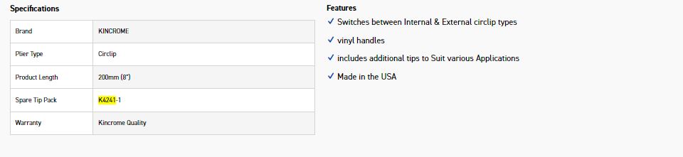 KINCROME K4241 8" CIRCLIP PLIERS 200MM - Image 2