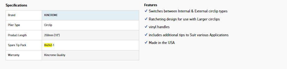 KINCROME K4242 10" RAT. CIRCLIP PLIERS 250MM - Image 2