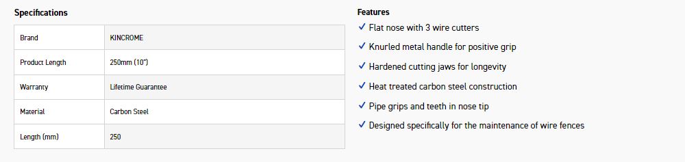 KINCROME K4510 FENCING PLIERS 10" 250MM - Image 2