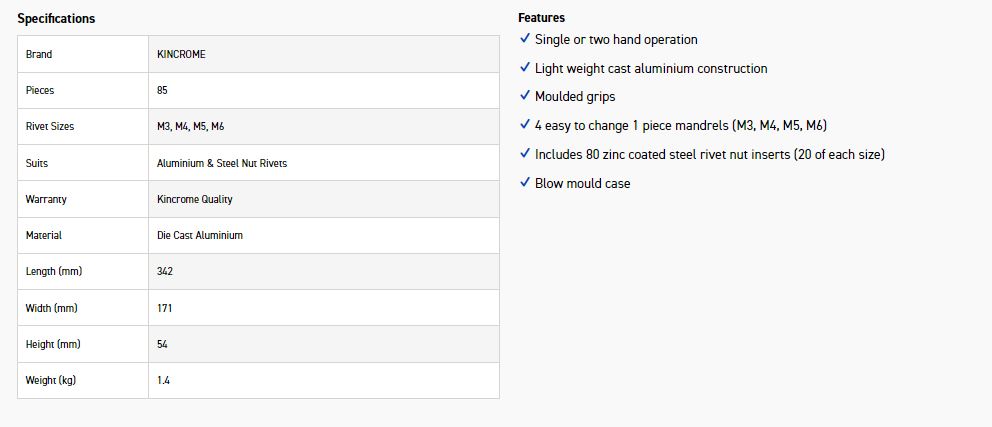 KINCROME K4700 NUT RIVETER 85 PCE SINGLE - Image 6