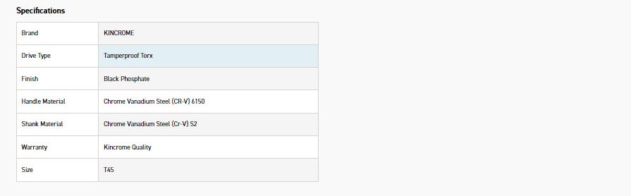 KINCROME K5084-8 T45 -T-HANDLE T/PROOF TORX KEY - Image 2