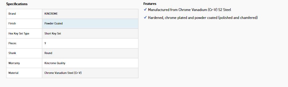 KINCROME K5144 KEY WRENCH SET 9PC TORX SHORT - Image 2