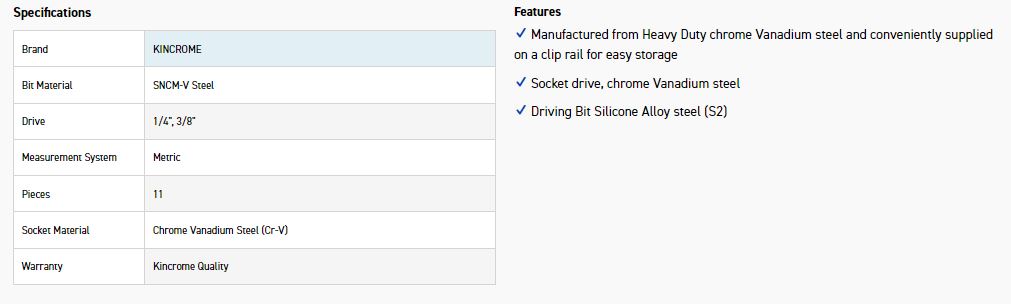 KINCROME K5223 HEX SOCKET SET 11PC MET 100MM - Image 2