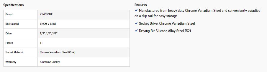KINCROME K5227 SPLINE BIT SET 11PCE 100MM - Image 2