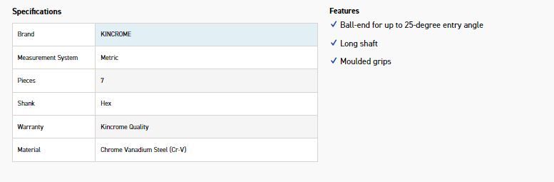 KINCROME K5240 7P T/HDL BALL HEX KEY SET-MET - Image 4