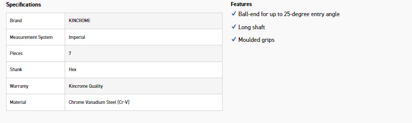 KINCROME K5241 7P T/HDL BALL HEX KEY SET-IMP - Image 4
