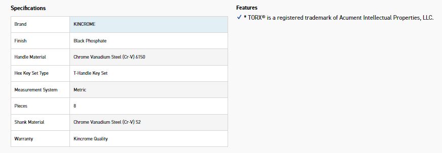 KINCROME K5281 8PCE T/HDL HEX KEY SET-METRIC - Image 5