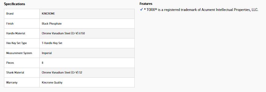 KINCROME K5282 8PCE T/HDL HEX KEY SET-IMP - Image 3