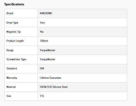 KINCROME K5572 S/DRIVER TORX 100MM X T15 - Image 6