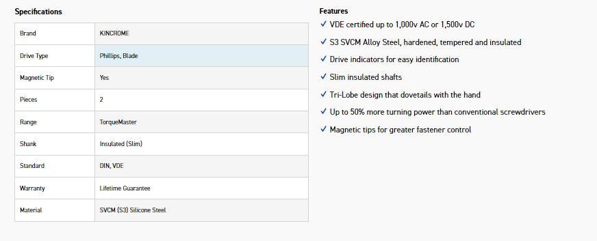 KINCROME K5615 2PC S/DRIVER SET VDE - Image 6