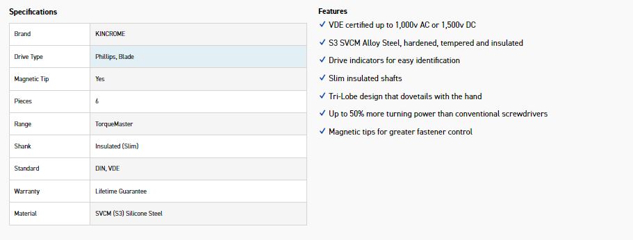 KINCROME K5618 6PC S/DRIVER SET VDE - Image 6