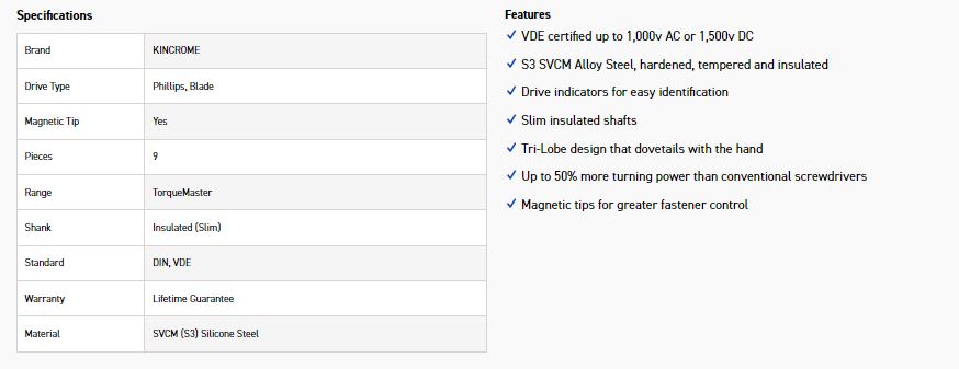 KINCROME K5619 9PC S/DRIVER SET VDE - Image 5