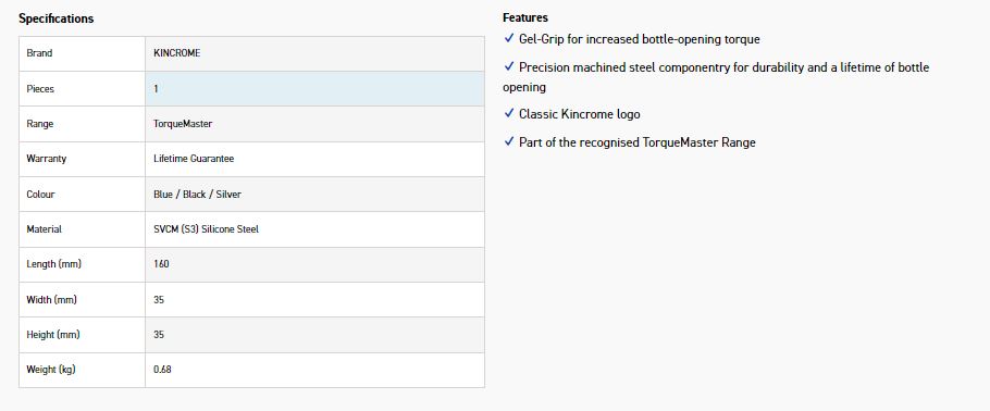KINCROME K5641 TORQUEMASTER BOTTLE OPENER - Image 4