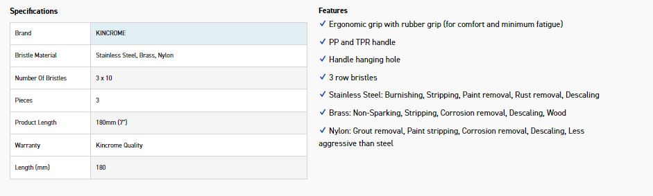 KINCROME K6360 WIRE BRUSH SET MEDIUM 3PCE - Image 2