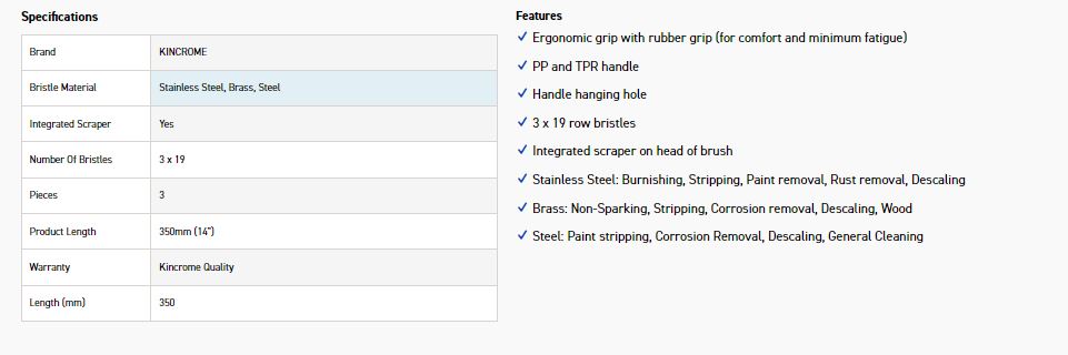 KINCROME K6370 WIRE BRUSH SET LARGE 3PCE - Image 2
