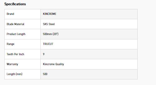 KINCROME K6655 HANDSAW ALUMINIUM GRIP 500MM - Image 3