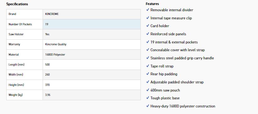 KINCROME K7426 TOOL TOTE BAG XL 500MM - Image 5