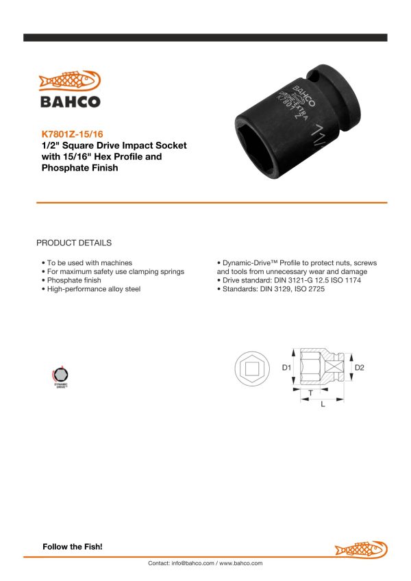 Bahco 1/2" Drive Impact Socket - Standard - Image 4