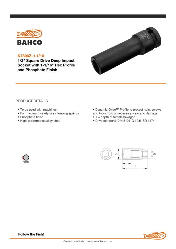 Bahco 1/2" Drive Impact Socket - Deep - Image 4