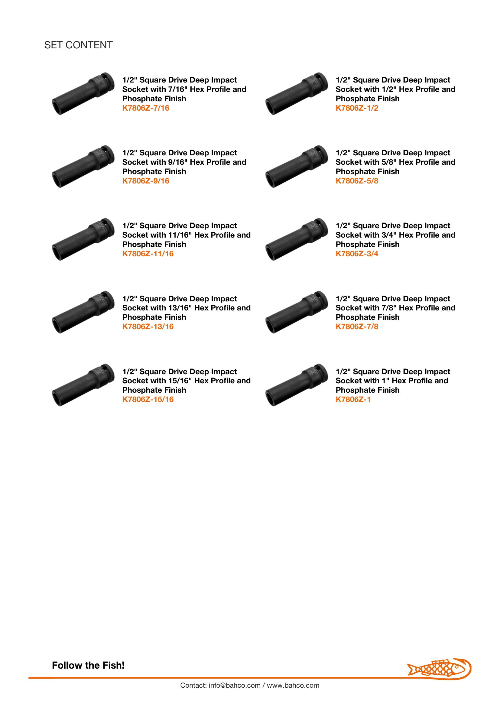 Bahco 1/2" Imperial Impact Socket Set - Deep Impact - 10 pieces. Metal case. Sizes: 7/16, 1/2, 9/16, 5/8, 11/16, 3/4, 13/16, 7/8, 15/16 & 1 inch - Image 6