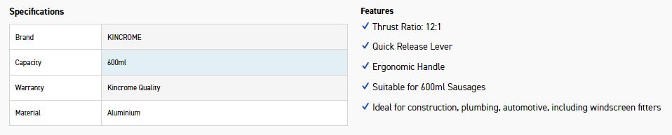 KINCROME K8091 SAUSAGE CAULKING GUN 600ML - Image 2