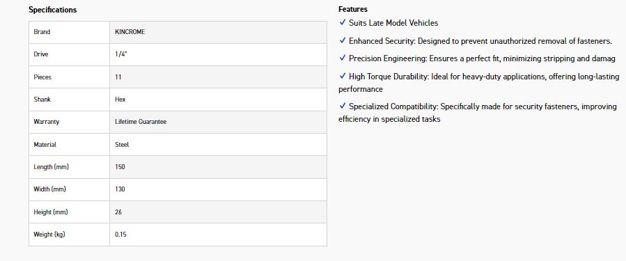 KINCROME K8130 TAMPERPROOF TORX PLUS BIT SET - Image 2