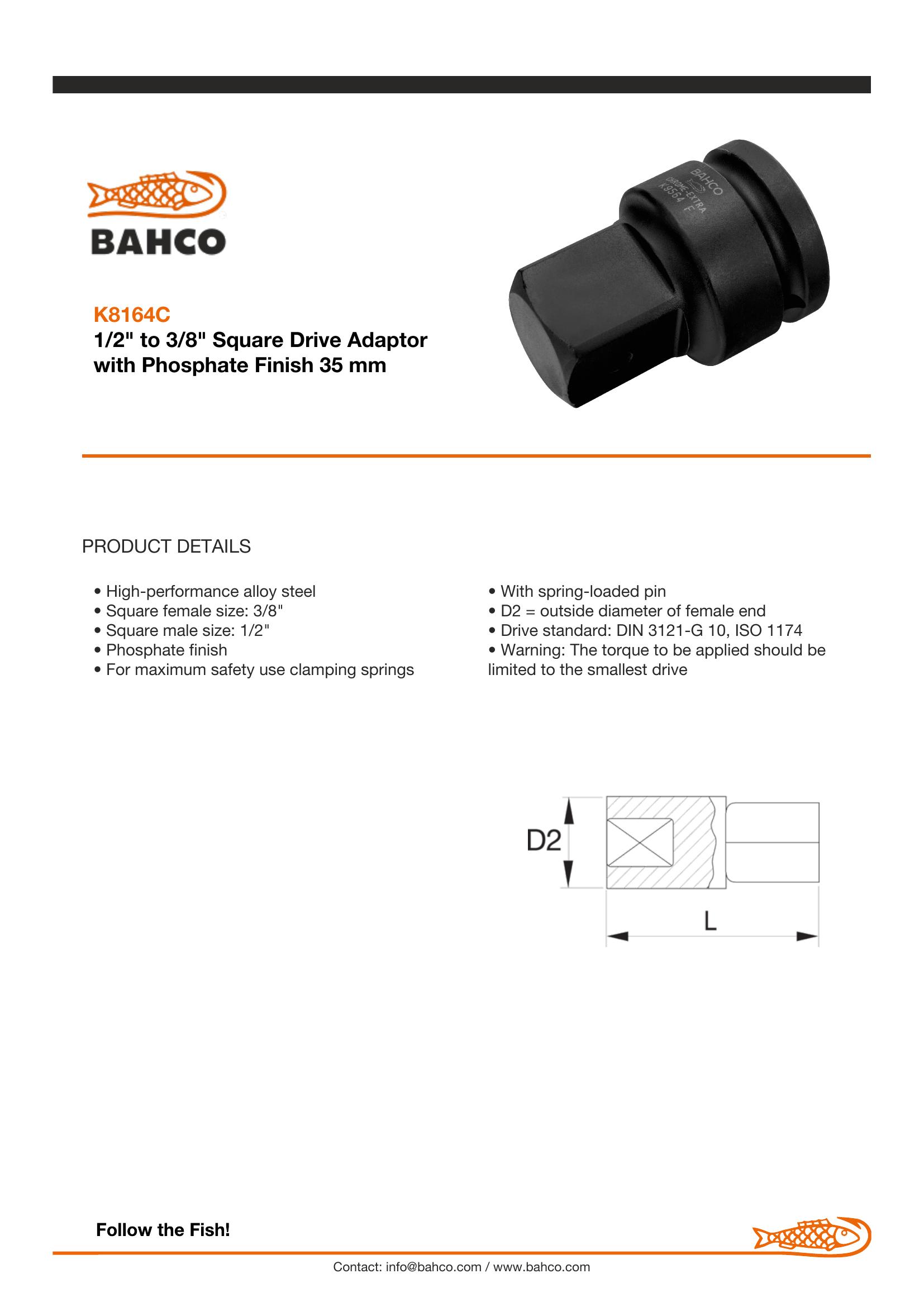 Bahco Impact Socket Adaptor 3/8" (1/2"M-3/8"F) - Image 4
