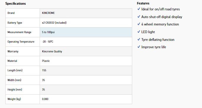 KINCROME K8310 SMART TYRE GAUGE (TYRE AIR PRESSURE GAUGE) - Image 4
