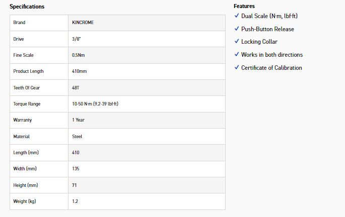 KINCROME K8500 3/8" TORQUE WRENCH 10-50Nm - Image 4