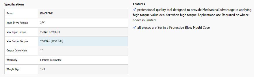 KINCROME K8511 3/4"-1" TORQ MULTIPLIER 2500Nm - Image 2
