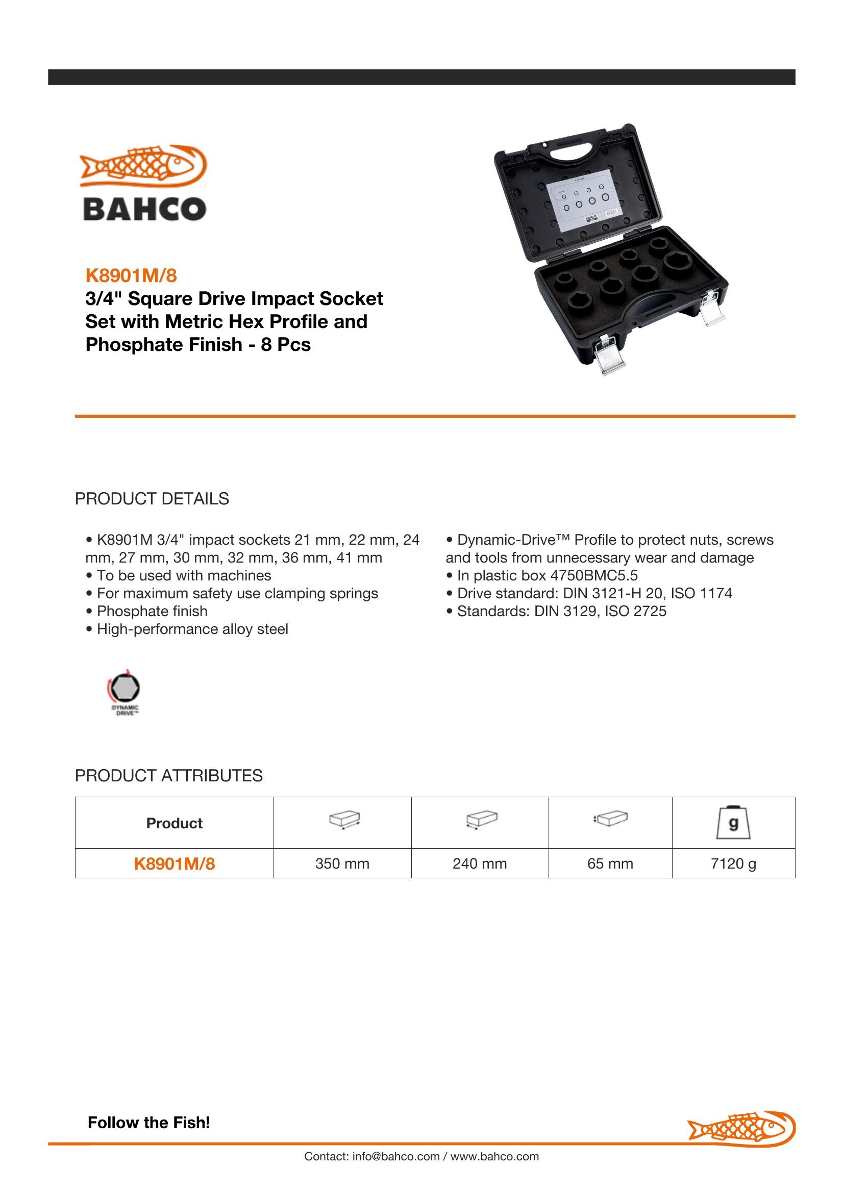 Bahco 3/4" Metric Impact Socket Set - Standard - 8 pieces. Sizes: 21, 22, 24, 27, 30, 32, 36 & 41mm - Image 4