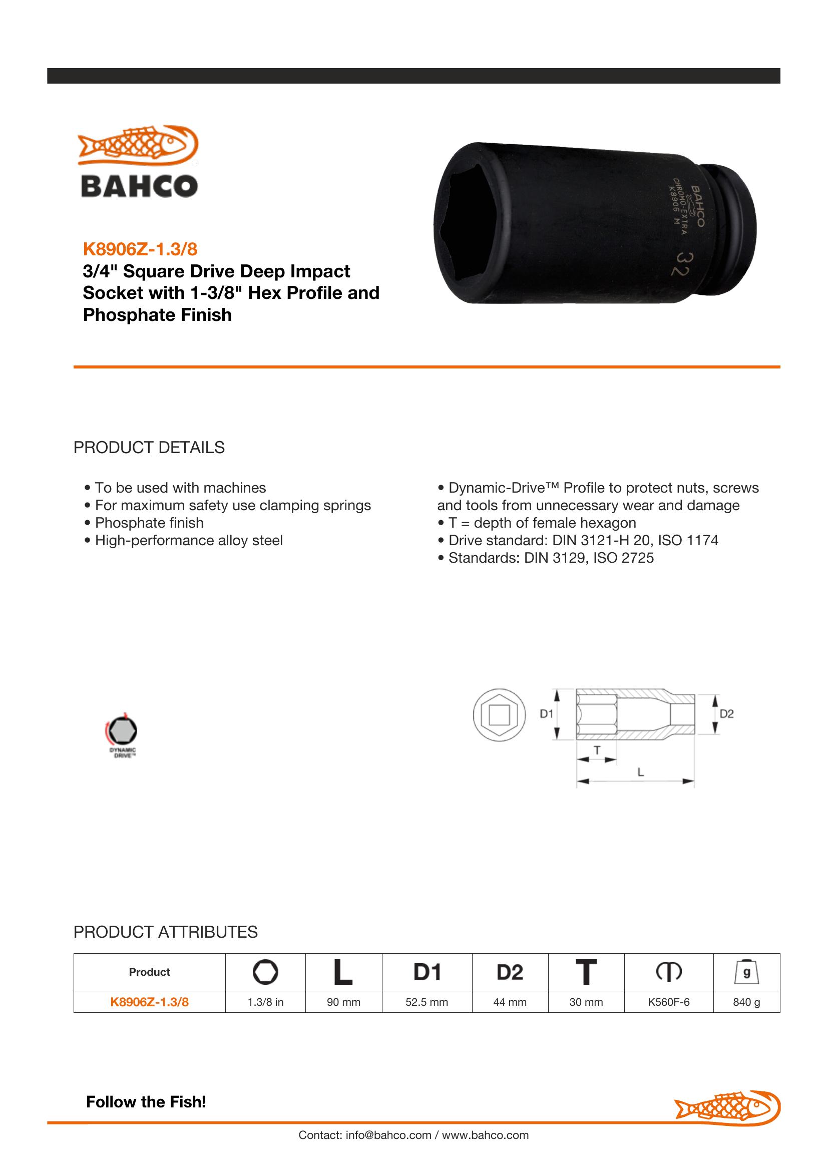 Bahco 3/4" Drive Impact Socket Imperial - Deep - Image 2