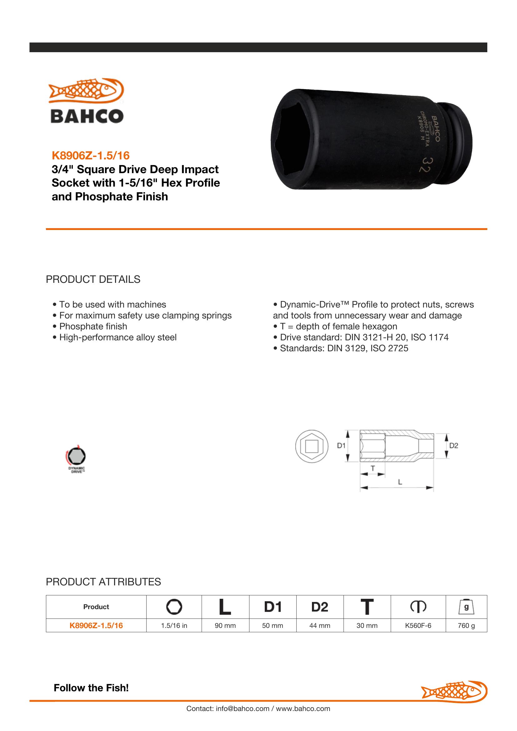 Bahco 3/4" Drive Impact Socket Imperial - Deep - Image 2