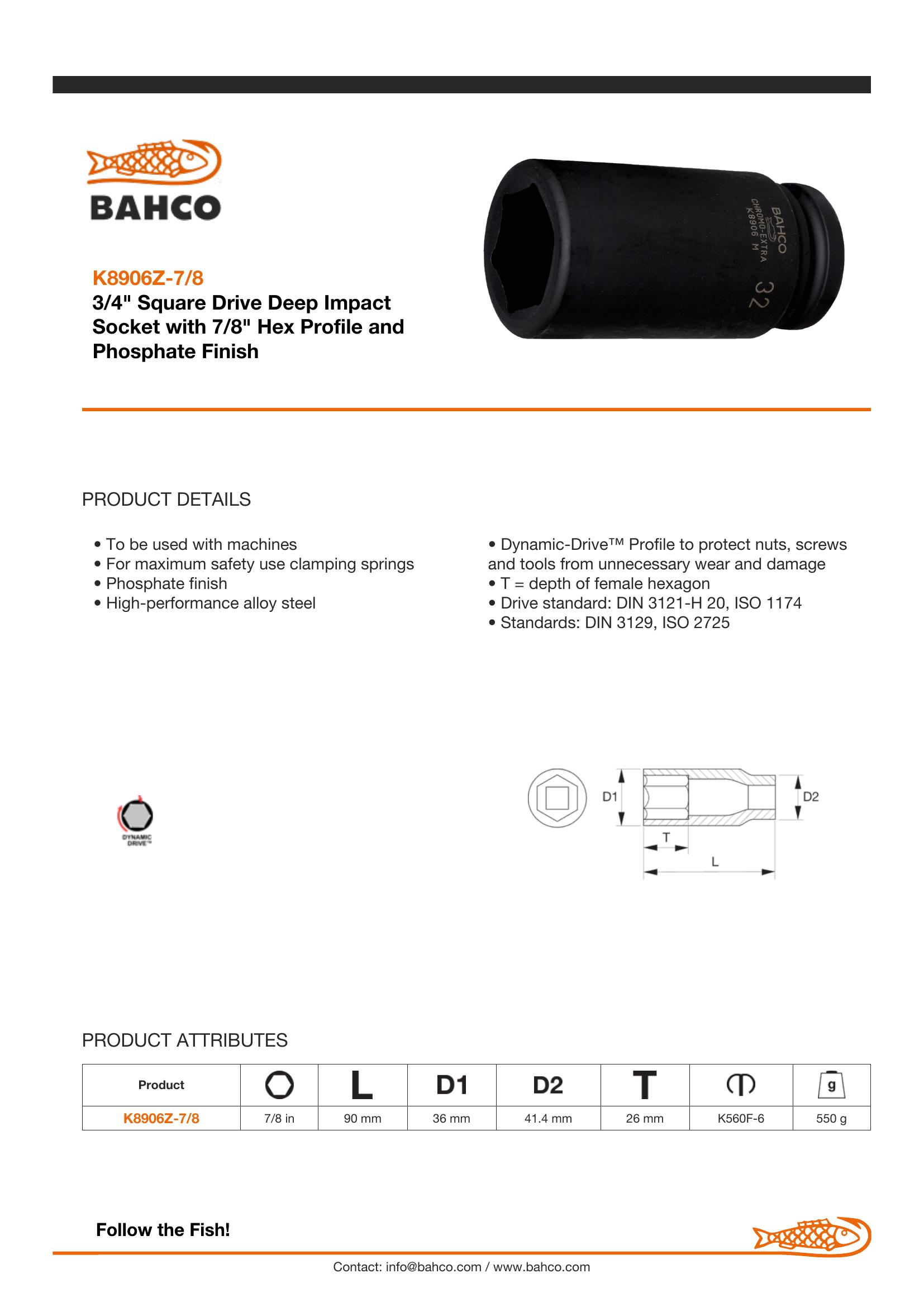 Bahco 3/4" Drive Impact Socket Imperial - Deep - Image 2