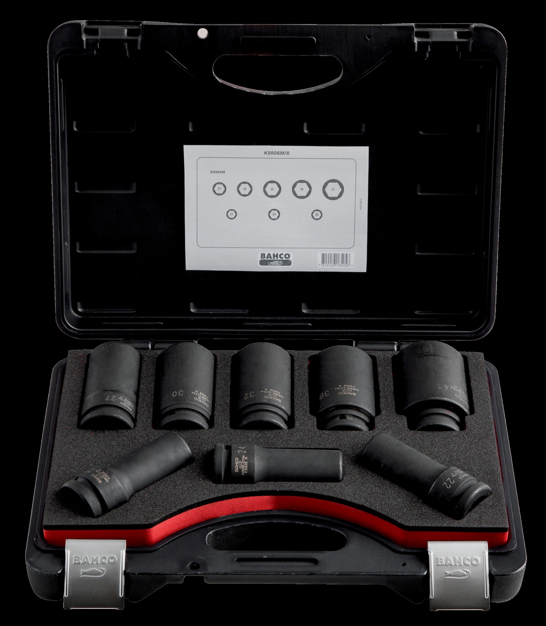 Bahco 3/4" Imperial Impact Socket Set - Deep Impact - 8 pieces. Sizes: 1, 1.1/16, 1.1/8, 1.1/4, 1.5/16, 1.3/8, 1.7/16 & 1.1/2 inch