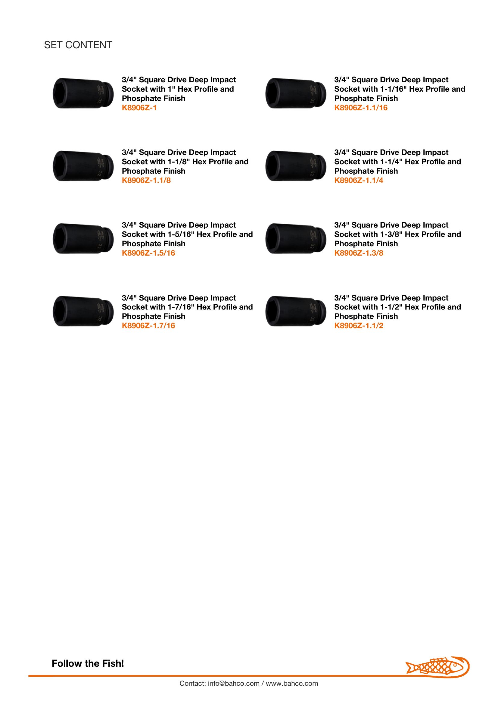 Bahco 3/4" Imperial Impact Socket Set - Deep Impact - 8 pieces. Sizes: 1, 1.1/16, 1.1/8, 1.1/4, 1.5/16, 1.3/8, 1.7/16 & 1.1/2 inch - Image 3