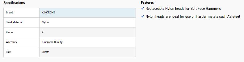 KINCROME K9028 2 X 38MM REPLACE NYLON HEAD - Image 2