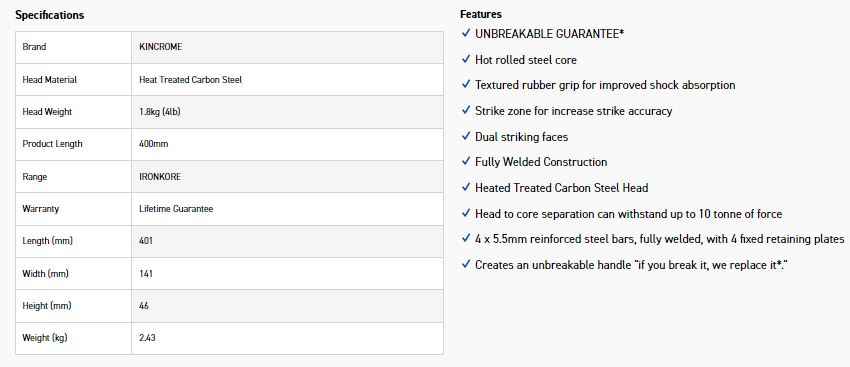 KINCROME K9084 IRONKORE CLUB HAMMER 4LB - Image 4