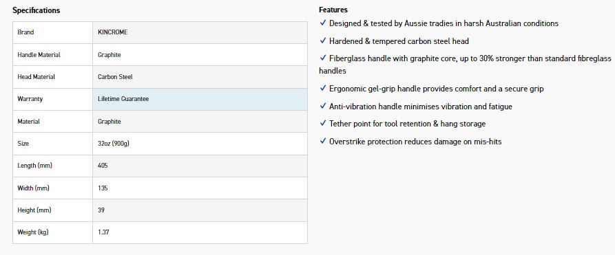 KINCROME K9304 BALL PEIN HAMMER 32OZ-GRAPHITE - Image 3