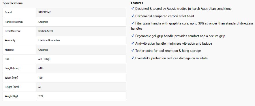 KINCROME K9322 LONG CLUB HAMMER 4LB-GRAPHITE - Image 4
