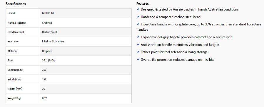 KINCROME K9350 CLAW HAMMER 20OZ - GRAPHITE - Image 3