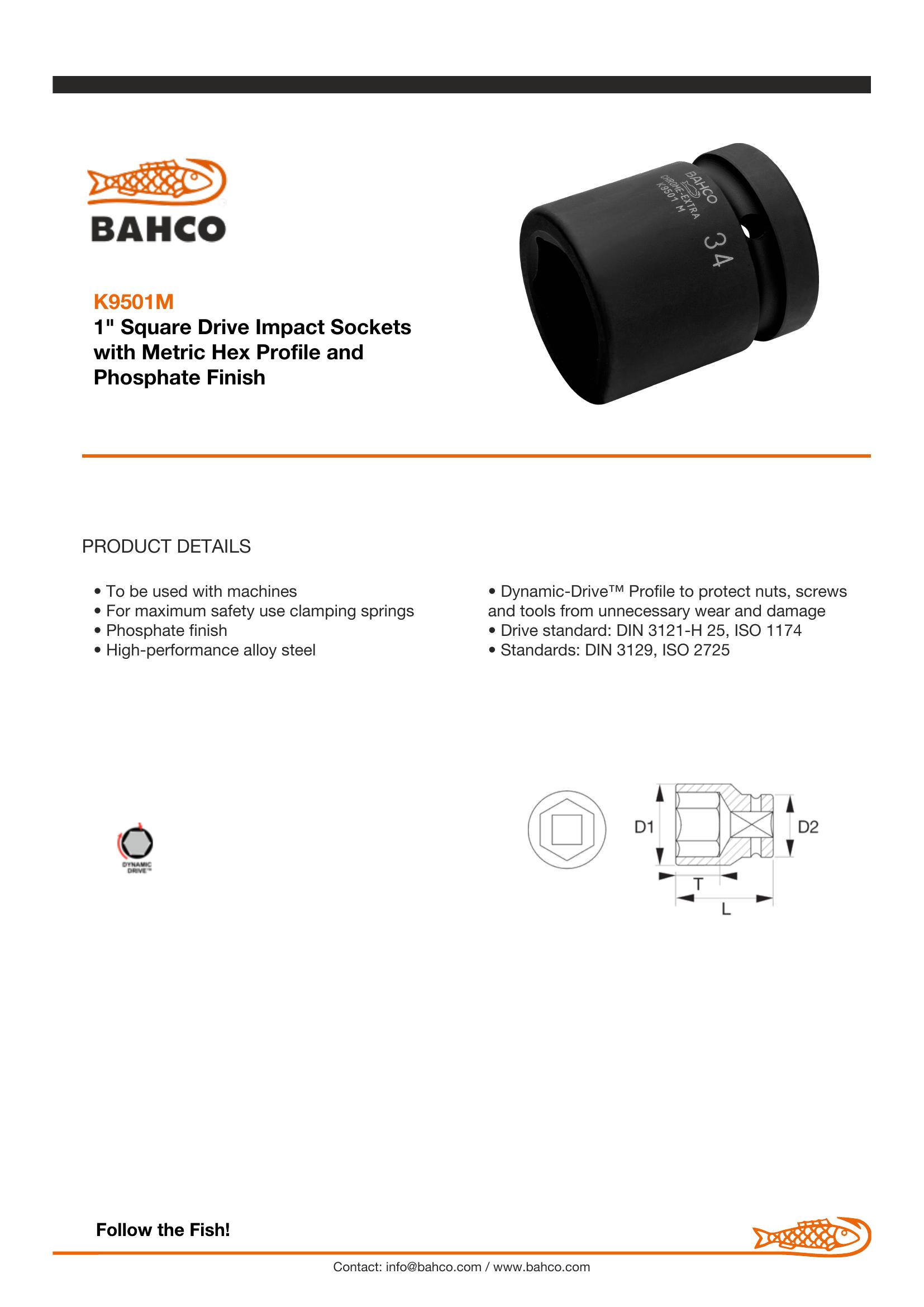 Bahco 1" Square Drive Impact Socket with 50 mm Hex Profile and Phosphate Finish - Image 6