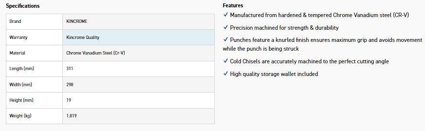 KINCROME K9510 PUNCH & CHISEL SET 15 PIECE - Image 3