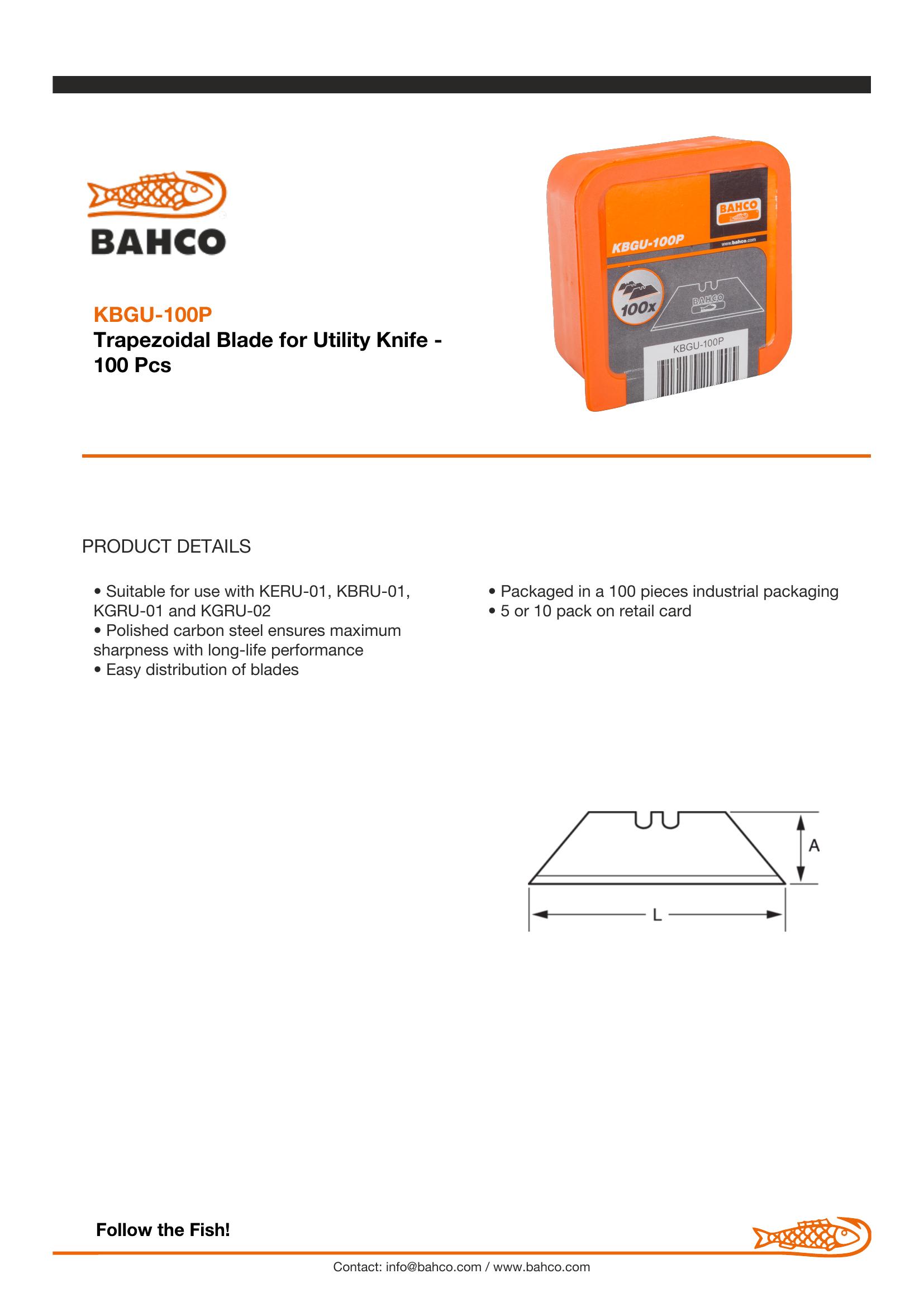 Bahco Trapezoidal Blade for Utility Knife - 100 Pcs - Image 5
