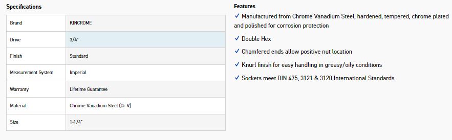 KINCROME KC118C SOCKET 3/4 DRV 1.1/4" - Image 3